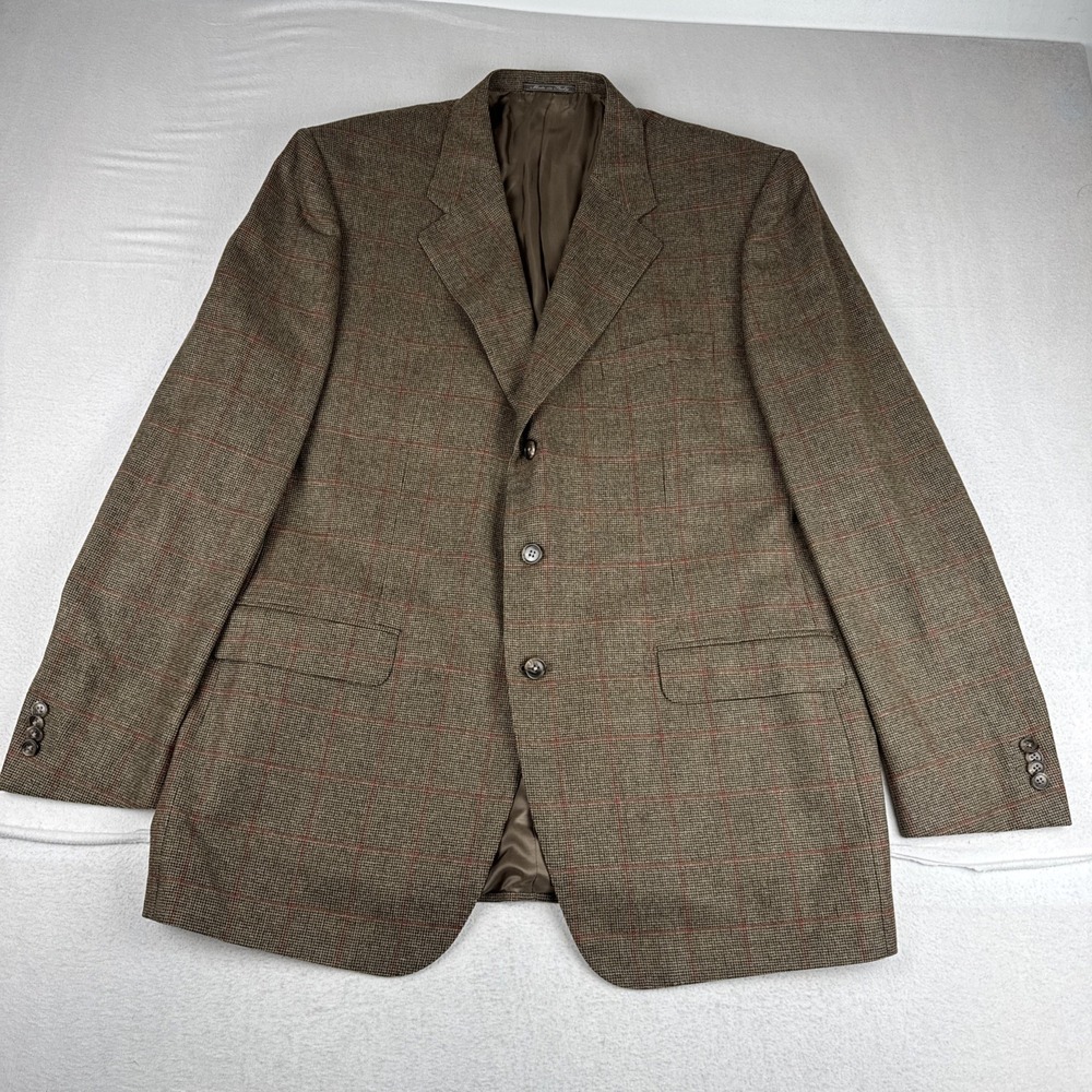 Corneliani Mens Brown Windowpane Sport Coat 46R Wool Office *READ* Business